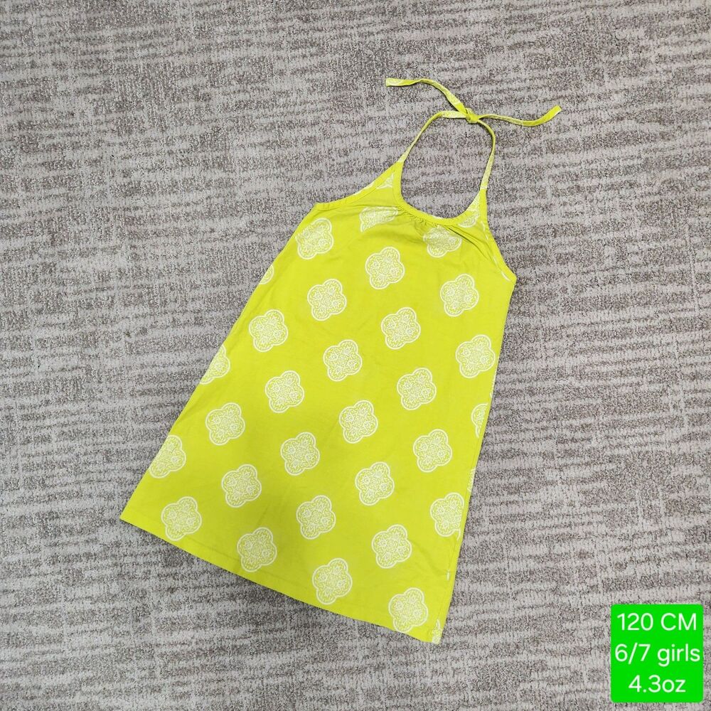 Hanna Andersson girl's chartreuse green halter dress size 120cm or 6/7